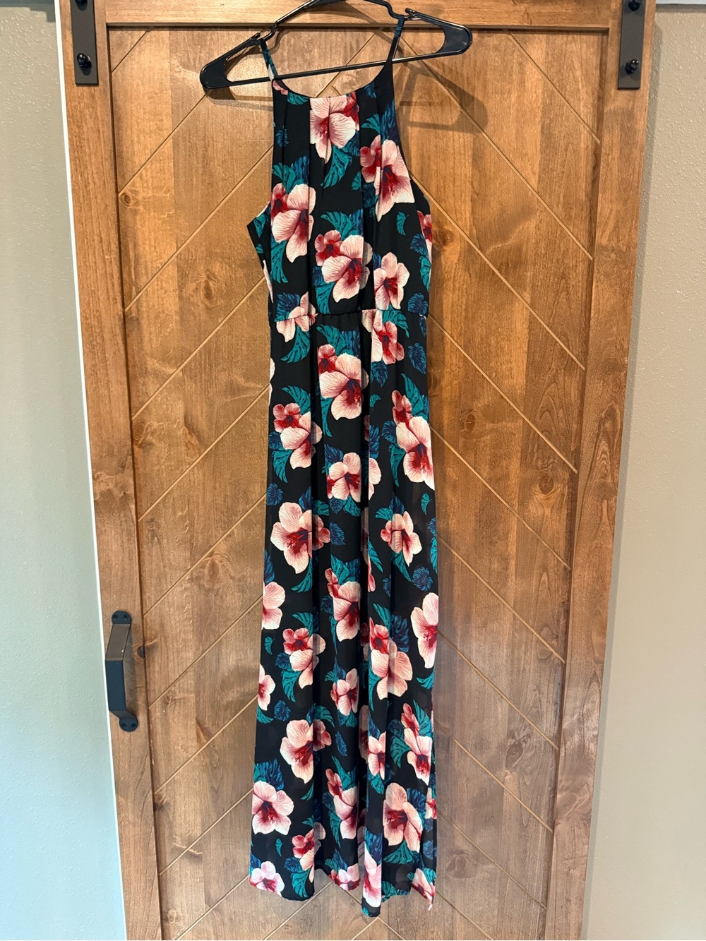 miami Black Maxi Dress with Pink Floral Print
